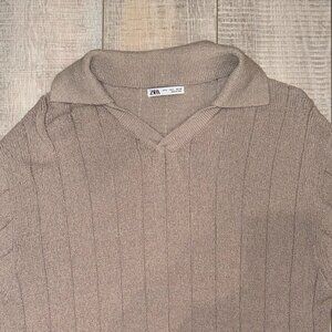 Zara Textured Polo Mens Large Beige